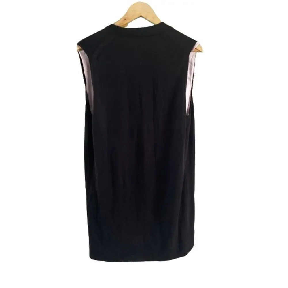 IISLI New‎ York Womens Black 100% Wool Silk Lined Longline Knit Vest Small
